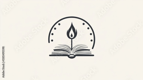 Open book with flame, symbolic of knowledge and enlightenment photo
