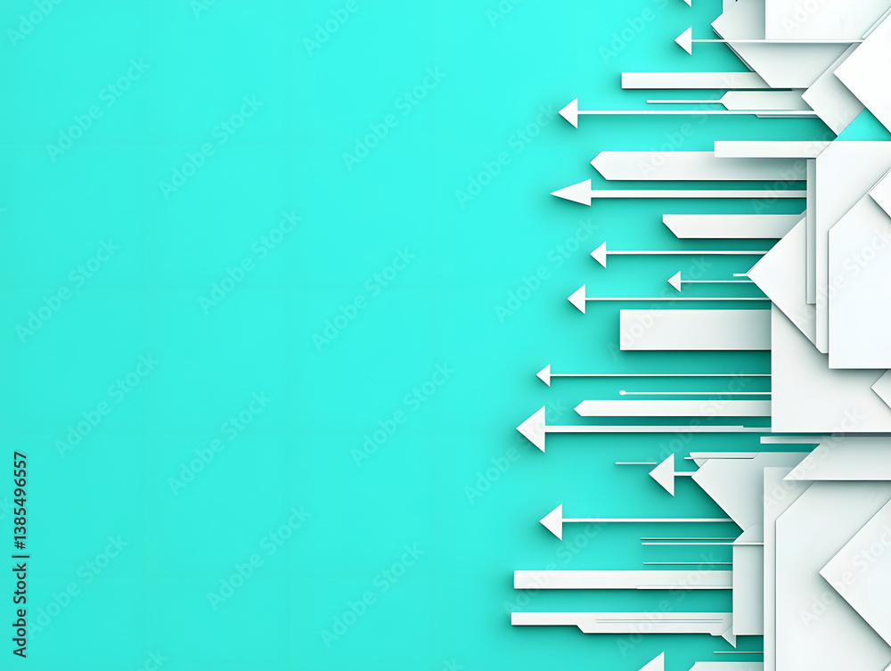 Multiple White Arrows on Turquoise Background Signifying Directions and Progress Multiple White Arrows on Turquoise Background Signifying Directions and Progress