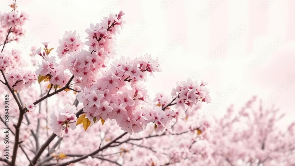 Cherry blossoms against a pale pink and white striped background like clouds, trees, pink, nature Cherry blossoms against a pale pink and white striped background like clouds, trees, pink, nature