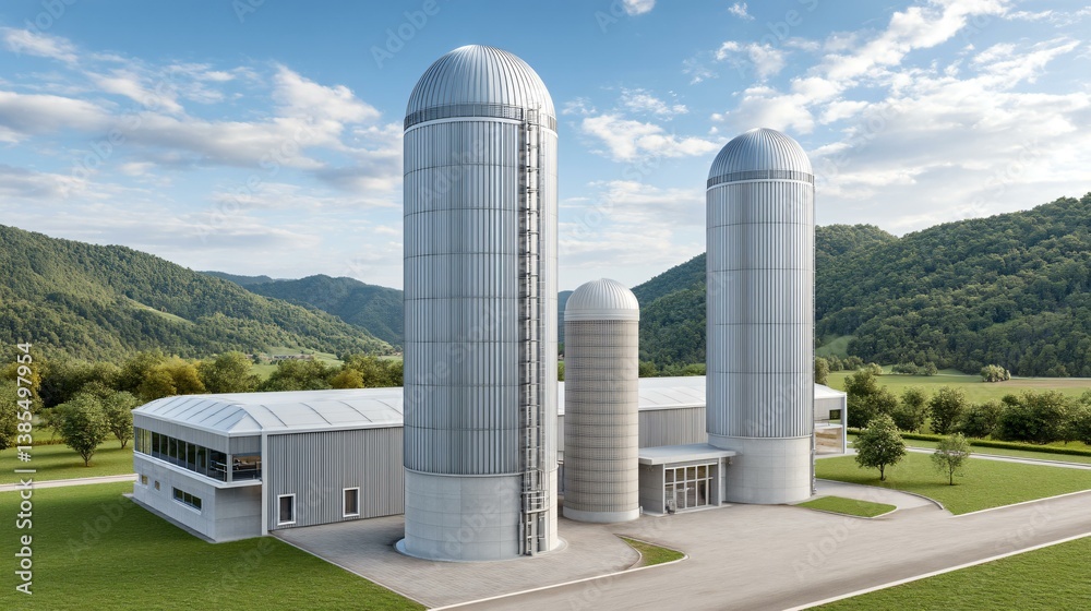 Fototapeta premium Environmentally sustainable biogas plant, converting food waste and agricultural byproducts into green energy
