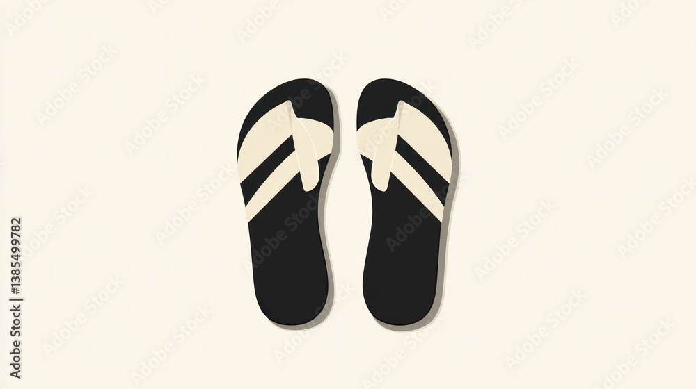 Black and Cream Flip-Flops, Flatlay Style, Product Photography Black and Cream Flip-Flops, Flatlay Style, Product Photography