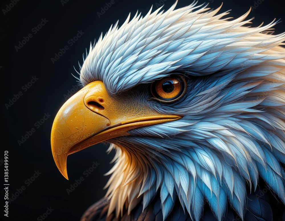 Obraz premium Detailed Eagle Head Portrait with Golden Beak on Black Background
