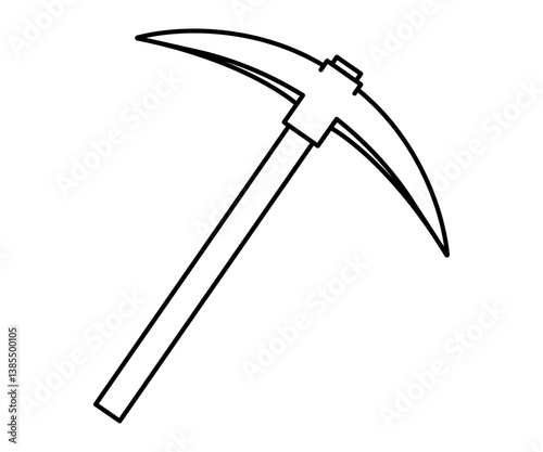Hand drawn cute outline illustration of pickaxe instrument. Flat vector miner or digger tool line art doodle style. Support service hardware icon. Settings or fix problem. Crypto currency. Isolated.