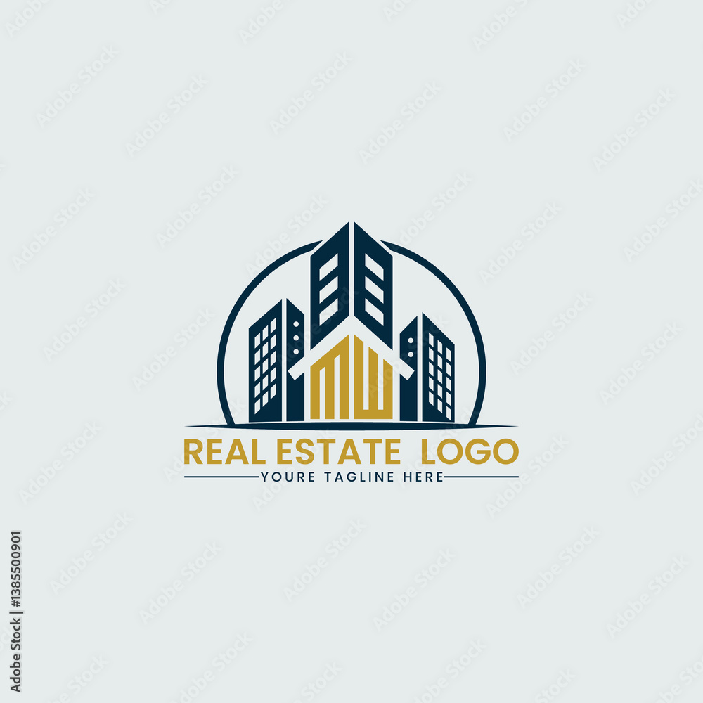 Obraz premium Elegant MW Real Estate Logo with Urban Skyline