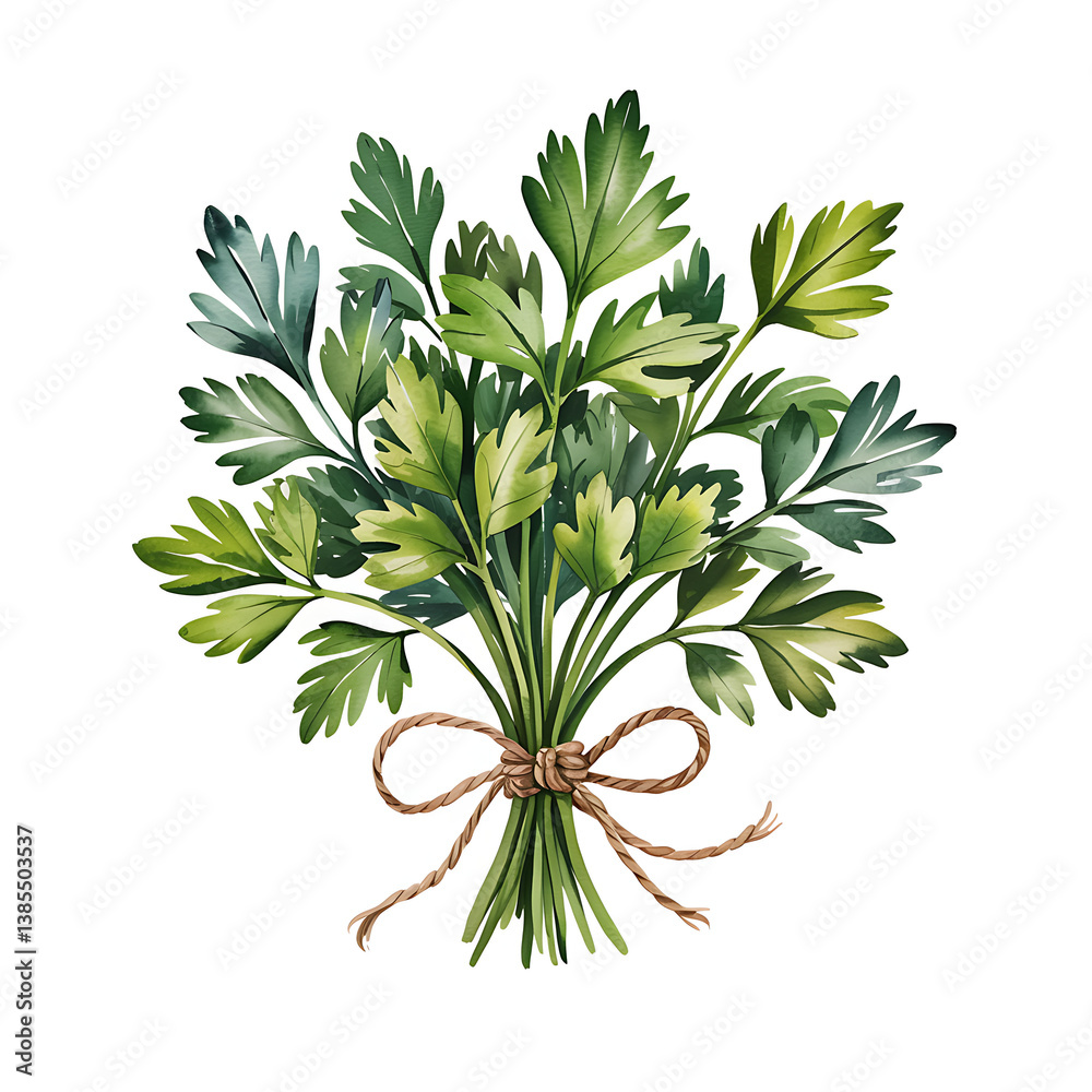 Fototapeta premium Watercolor Parsley Bunch – Fresh Culinary Herb Clipart