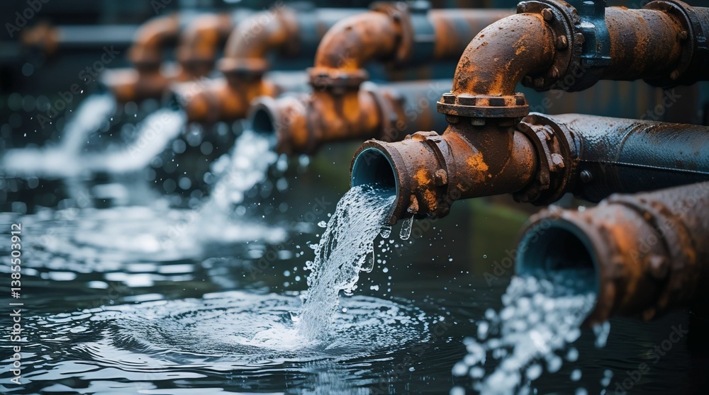 Rusty Pipes Discharging Water into Drainage System