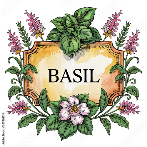 Botanical Frame with Herbs and Leaves – Rustic Plate Design