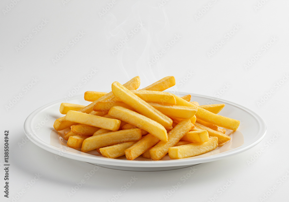 Golden Brown Crispy French Fries on a White Plate Golden Brown Crispy French Fries on a White Plate