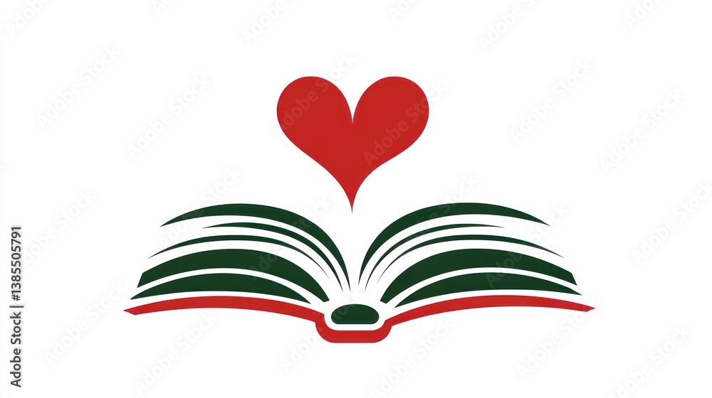 Open Book with Heart Symbol. Abstract Love of Learning Open Book with Heart Symbol. Abstract Love of Learning