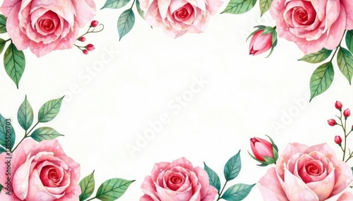 Delicate watercolor roses & leaves, repeating pattern, photography, seamless, romantic