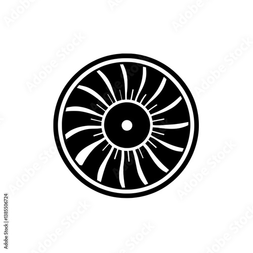 High-contrast vector icon of a jet engine turbine fan, ideal for aviation, aerospace engineering, and aircraft technical illustrations.