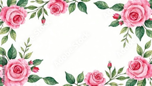 Delicate watercolor roses & leaves, repeating pattern , red, pattern