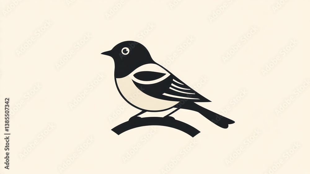 Obraz premium Simple bird silhouette on branch, graphic design element, for branding or print