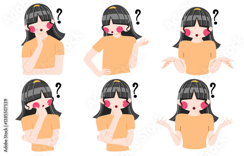 set of girls confused expression vector illustration