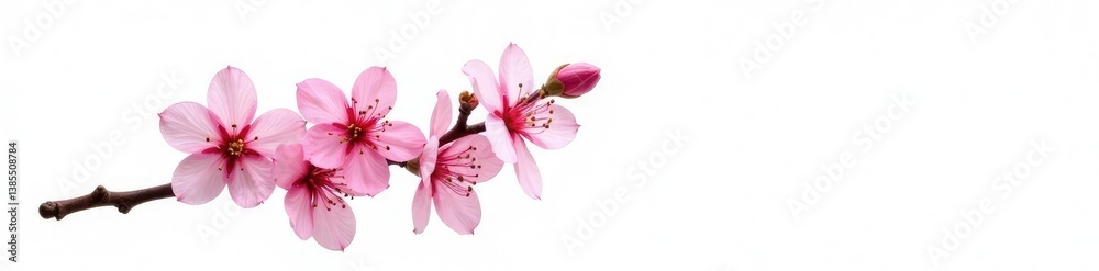 Single branch with flowers isolated on white background, nature, blossoms, petals Single branch with flowers isolated on white background, nature, blossoms, petals