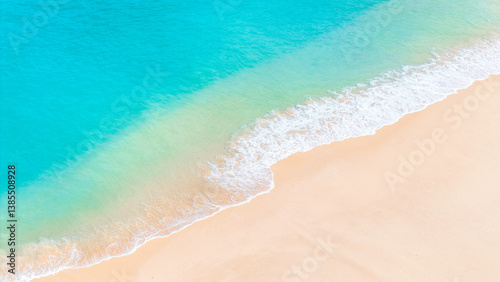 Fototapeta Naklejka Na Ścianę i Meble -  Stunning tropical beach with soft waves and turquoise water. summer background and summer holiday concept.