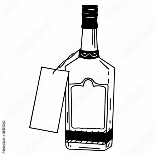 A simple sketch of a liquor bottle with a tag, perfect for various design projects