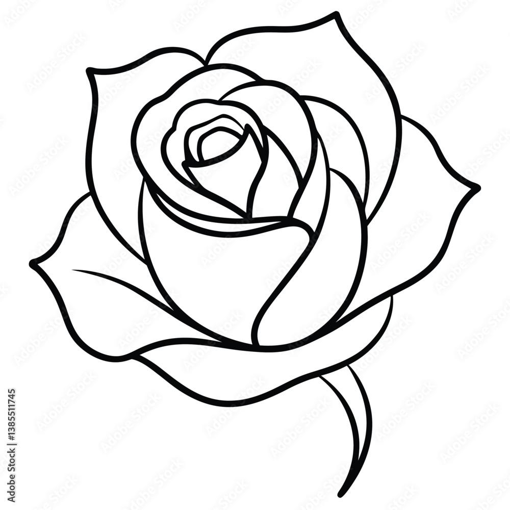 Graceful Rose Outline with Fluid Lines ? Classic Floral Art with Natural Flow Graceful Rose Outline with Fluid Lines ? Classic Floral Art with Natural Flow