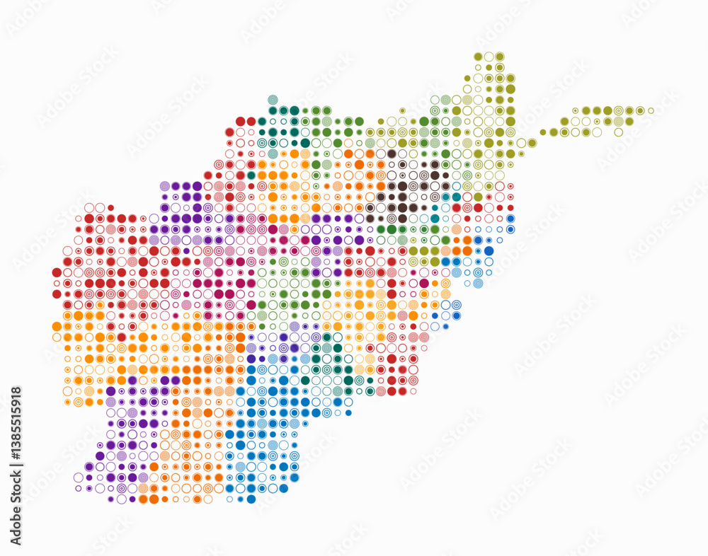 Fototapeta premium Afghanistan, shape of the country build of colored cells. Digital style map of the Afghanistan on white background. Small size circle blocks. Stylish vector illustration.