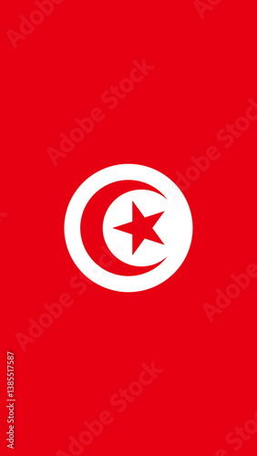 Free Download Vertical national flag of Tunisia displayed prominently against a bright red background - GFXLoad