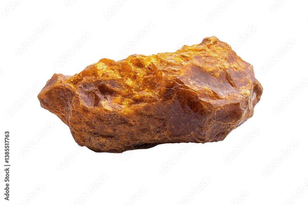 A close up shot of a golden brown rock formation against a stark black background in studio lighting