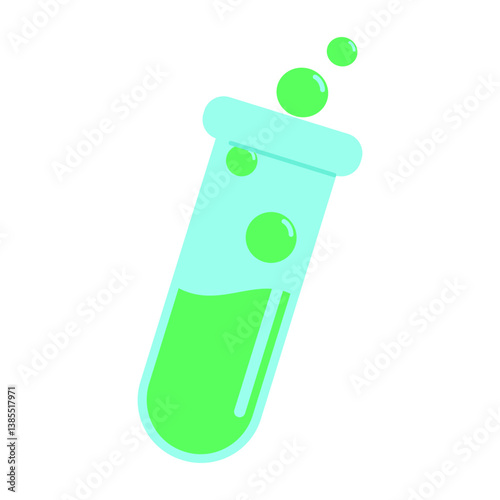 Chemical Reaction in a Test Tube. Visible green bubbles rise energetically