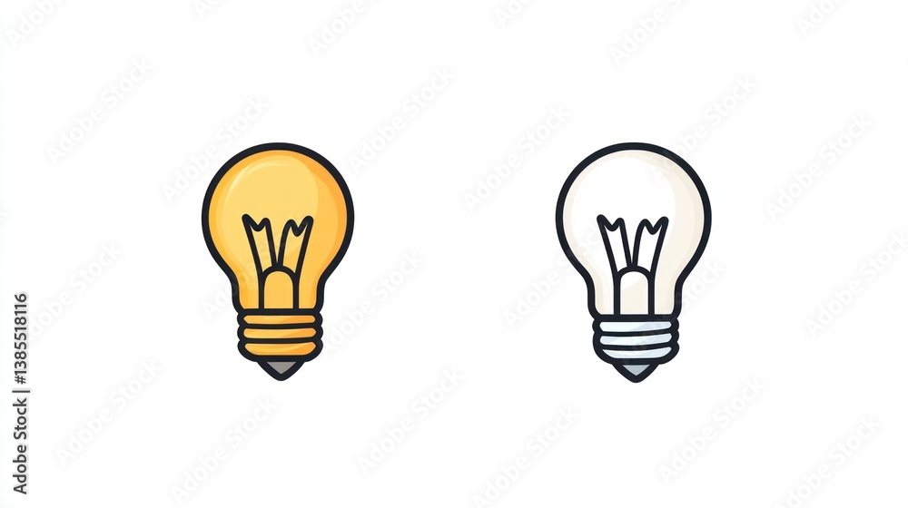 Two lightbulb icons, simple and modern design Two lightbulb icons, simple and modern design