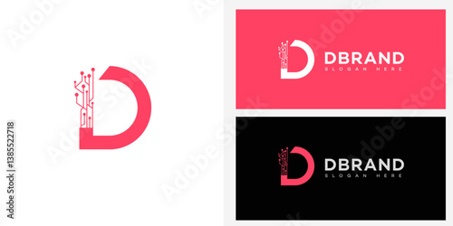 Modern Tech D Brand Logo Design with Circuitry