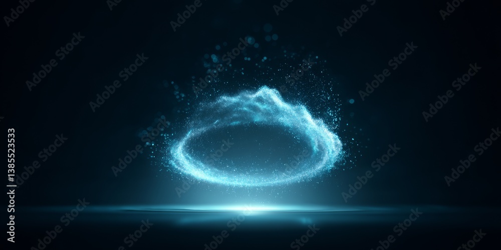 digital cloud computing logo with particle ring circle , futuristic abstract background, illustration