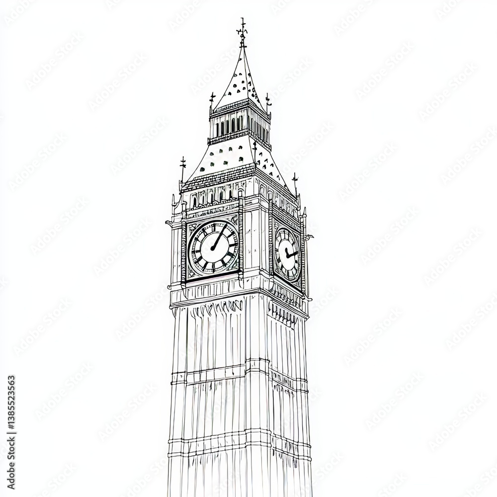 Fototapeta premium Continuous one line drawing big ben clock in London. Landmark concept. Single line draw design vector graphic illustration.