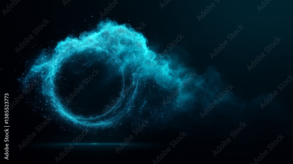 digital cloud computing logo with particle ring circle , futuristic abstract background, illustration