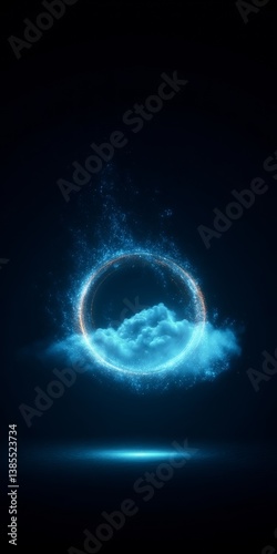 Obraz na płótnie digital cloud computing logo with particle ring circle , futuristic abstract background, illustration
w salonie