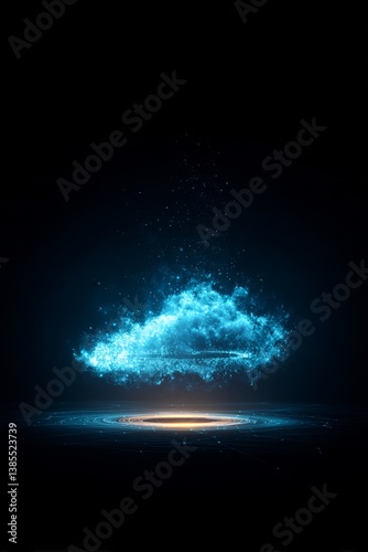 Obraz na płótnie digital cloud computing logo with particle ring circle , futuristic abstract background, illustration
w salonie
