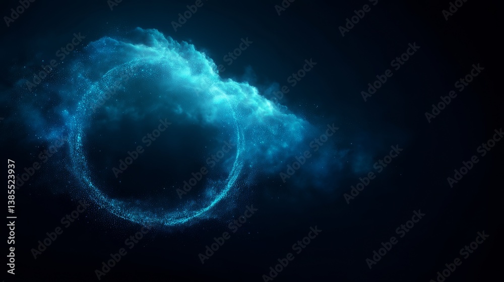 digital cloud computing logo with particle ring circle , futuristic abstract background, illustration