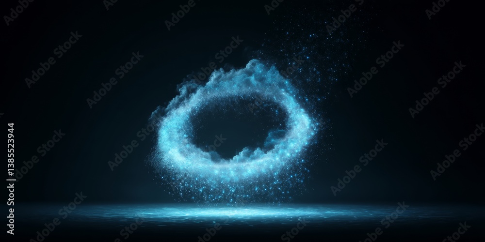 digital cloud computing logo with particle ring circle , futuristic abstract background, illustration