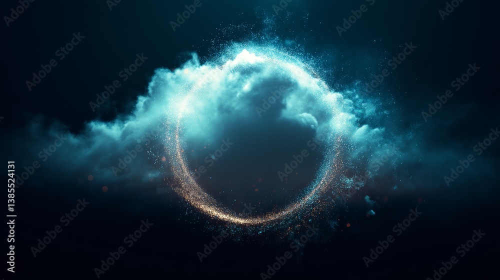 digital cloud computing logo with particle ring circle , futuristic abstract background, illustration