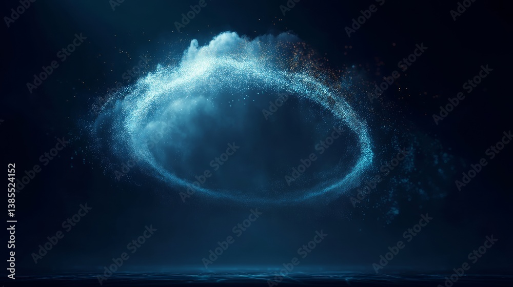 digital cloud computing logo with particle ring circle , futuristic abstract background, illustration