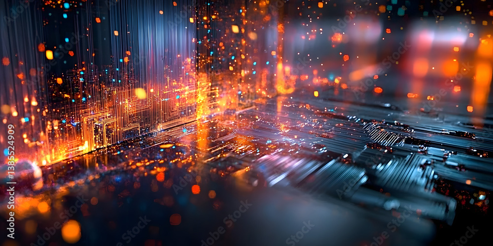Obraz premium Quantum Visualization Dynamic AI-Powered Circuit Pathways Illuminating Next-Gen Tech Innovation with Explosive Data Streaming and Computational Intelligence