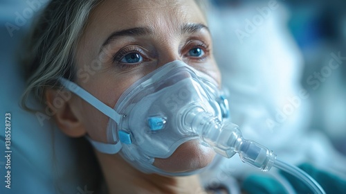 Wallpaper Mural Woman receiving oxygen therapy in hospital due to asthma and cystic fibrosis complications Torontodigital.ca