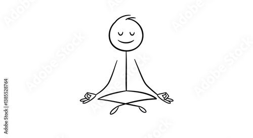 Stick Figure Meditating in Lotus Position for Mindfulness and Well-being