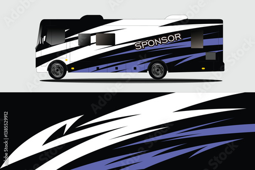 Sleek, modern RV design showcasing dynamic graphics with a sponsor logo on the side