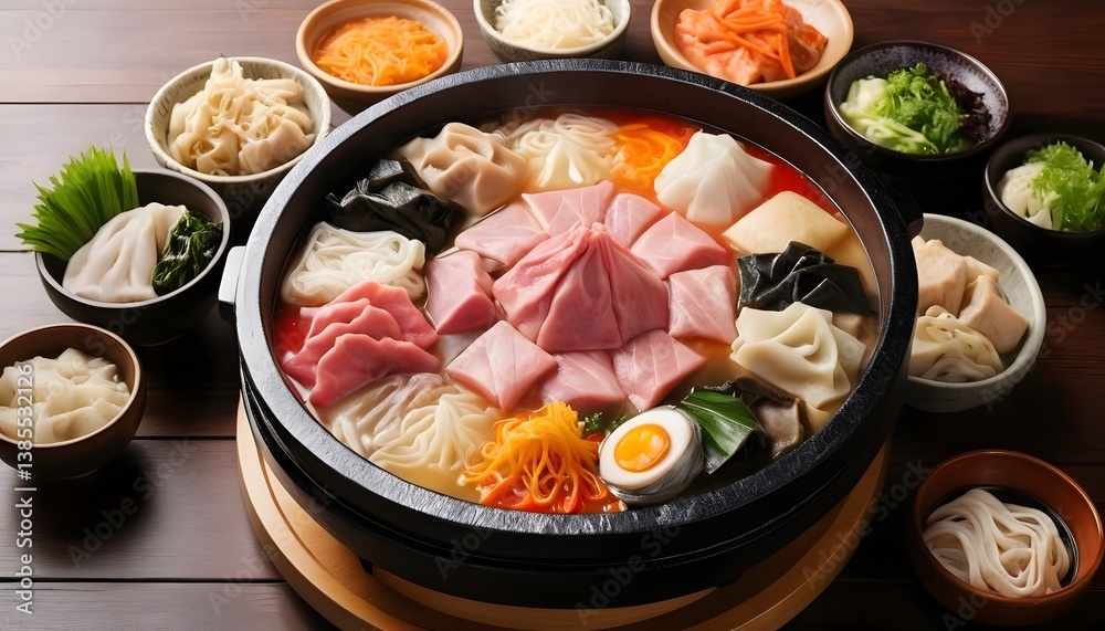 Inviting bowl of soup packed with succulent meat and fresh vegetables for a delicious and nutritious meal option Inviting bowl of soup packed with succulent meat and fresh vegetables for a delicious and nutritious meal option