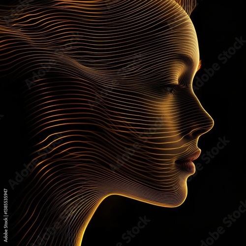 Elegant golden light curves, abstract vector background with futuristic tech energy, smooth glowing lines