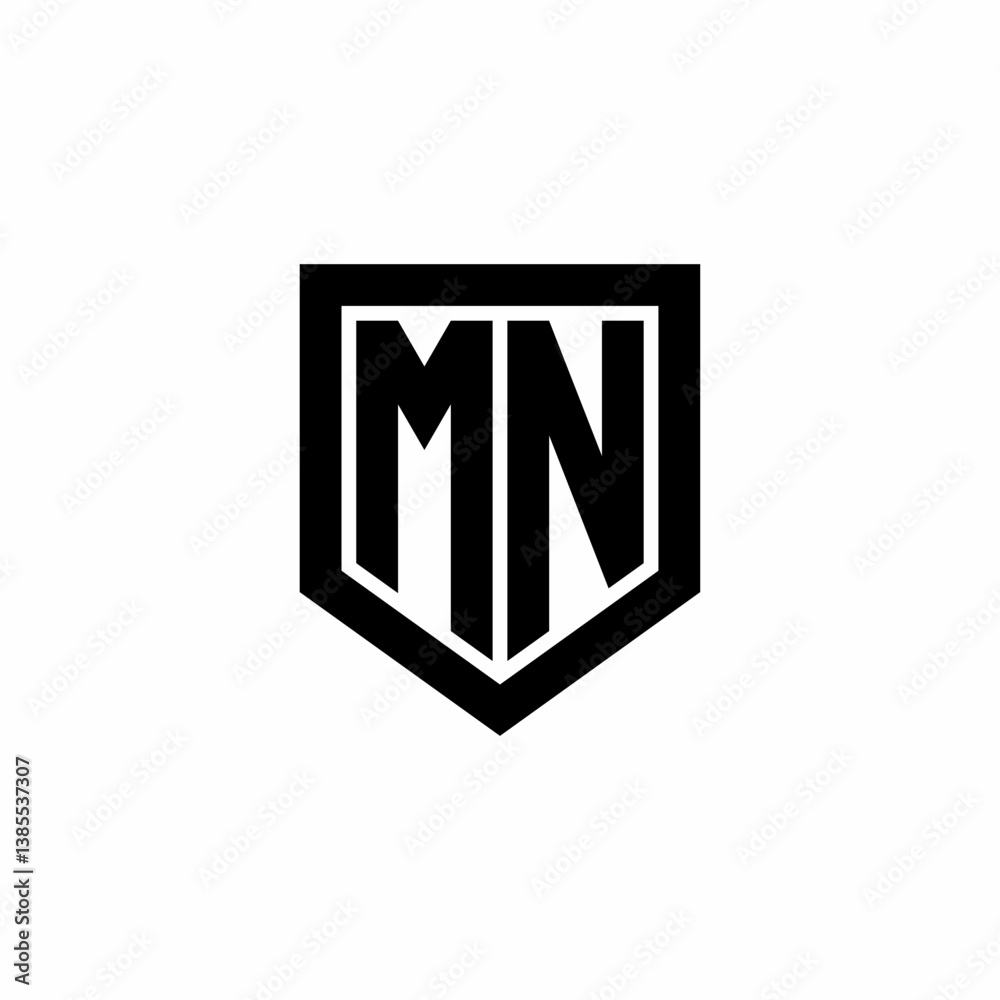 Initial monogram logo design MN isolated frame shield vector Initial monogram logo design MN isolated frame shield vector