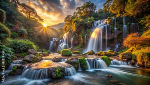 Majestic Waterfall Landscape at Sunset