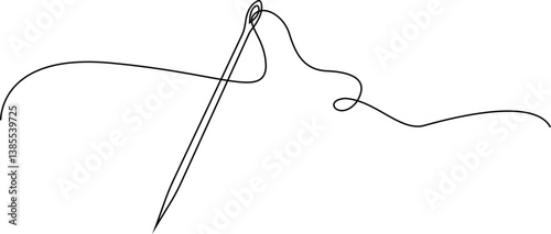 Continuous line needlepoint. Single line tailor's needle mark. Tailor's sign template. Vector editable linear illustration, Needle continuous one line drawing pro vector illustration, Sewing