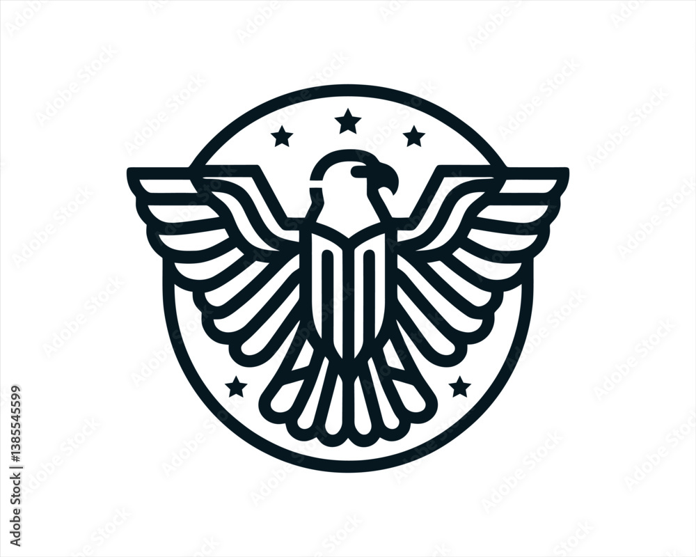 Obraz premium American Eagle Logo Design Icon. Silhouette Eagle Bird Vector Illustration. Black and White Eagle Bird Logo for T-Shirts and Branding.