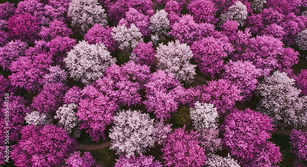 Cherry blossoms in full bloom, captured by a drone Cherry blossoms in full bloom, captured by a drone