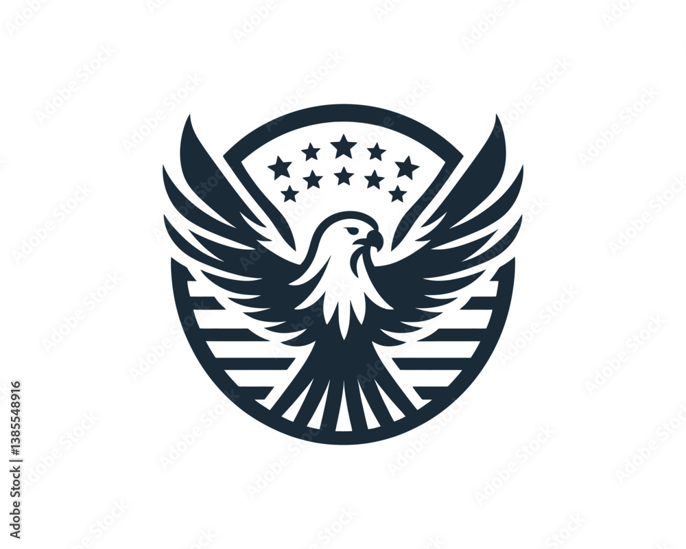 Obraz premium American Eagle Logo Design Icon. Silhouette Eagle Bird Vector Illustration. Black and White Eagle Bird Logo for T-Shirts and Branding.