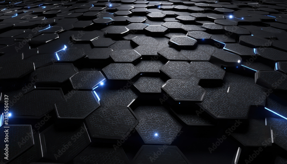 Fototapeta premium Futuristic hexagonal texture with glowing elements creates mesmerizing pattern, evoking sense of depth and innovation